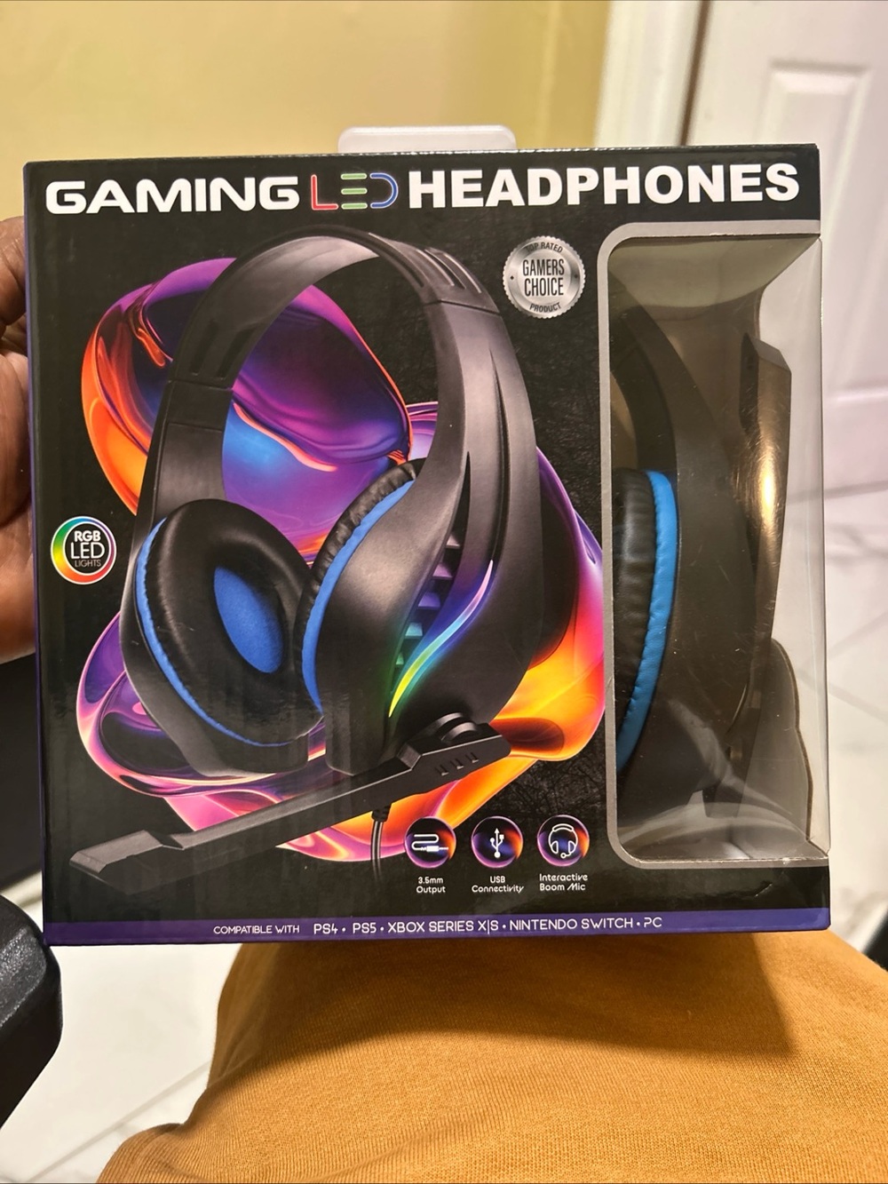 Gaming LED Headphones with Blue Ear Cushions